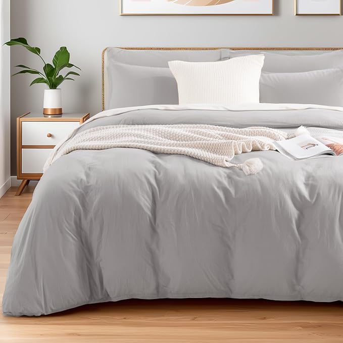 NEXHOME PRO Duvet Cover Set 100% Washed Cotton Full Size Linen Feel Textured by NEXHOMEPRO