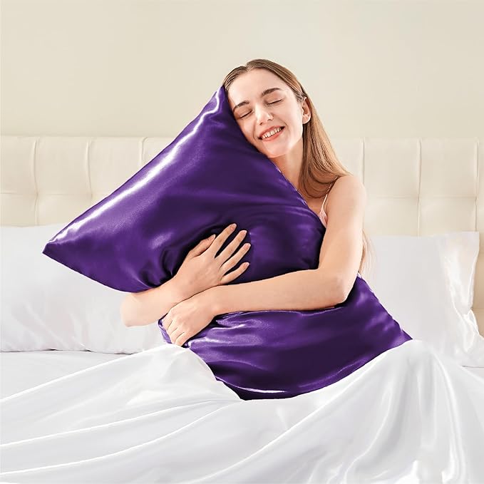 BEDELITE Satin Pillowcase with Zipper 2 Pack, Plum Purple Pillow Cases Standard - Image 2