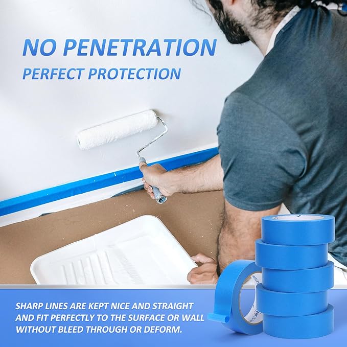 SEBETOW 10 Rolls Painters Tape 1.41 inch Bulk Painter Tape Blue Wide Roll, Blue Masking Tape, 1.41 Inches x 55 Yards for General Purpose Wall Painting, Home Improvement