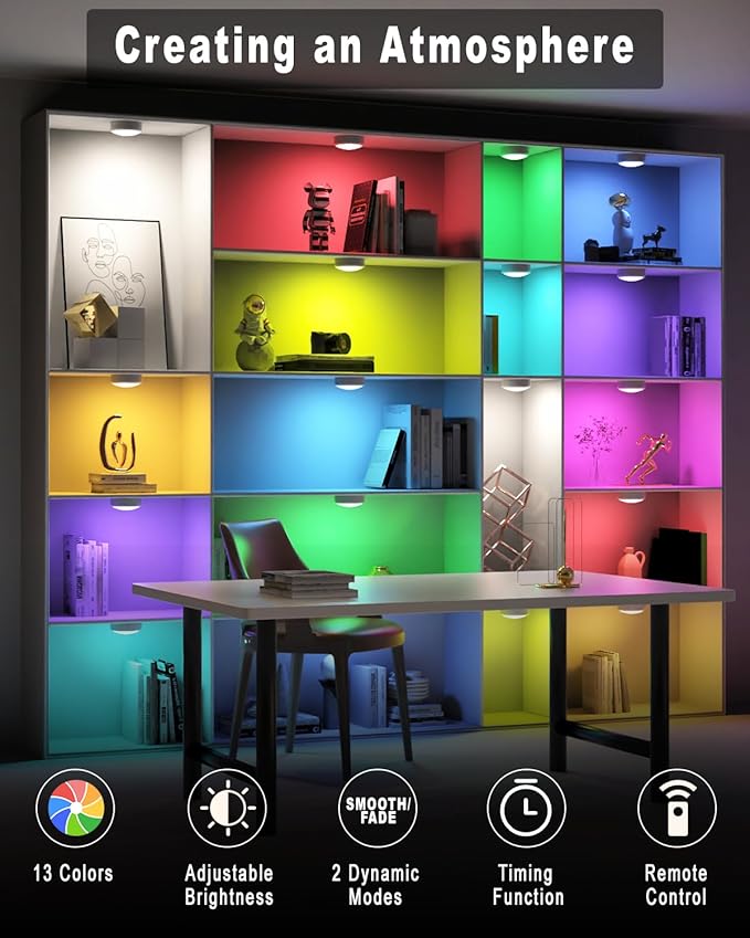 HELPLEX LED Puck Lights with Remote, 12 Pack Color Changing RGBW Stick-On Light - Image 6