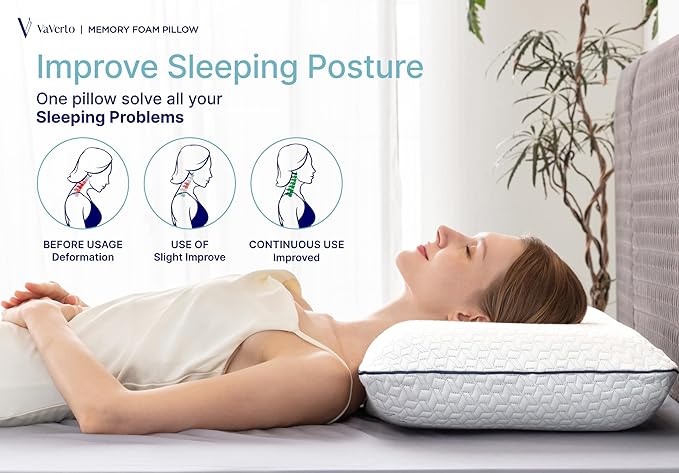 Vaverto Queen Memory Foam Pillow – Cooling Gel-Infused Firm Support - Image 4