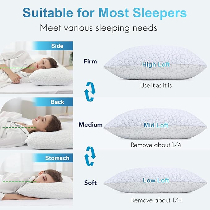 QUTOOL Cooling Pillow for Sleeping, CertiPUR-US Shredded Memory Foam Standard - Image 5