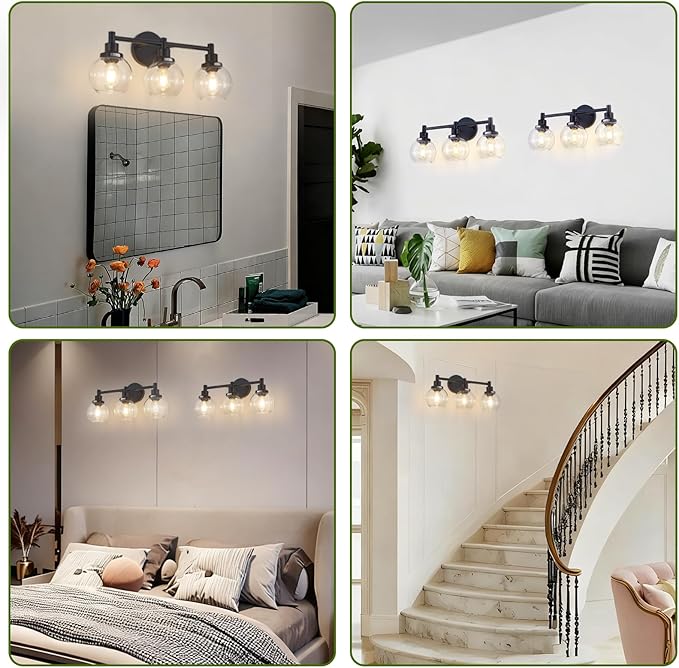 3-Light Bathroom Light Fixture Black Vanity Lights Over Mirror Modern Wall - Image 8