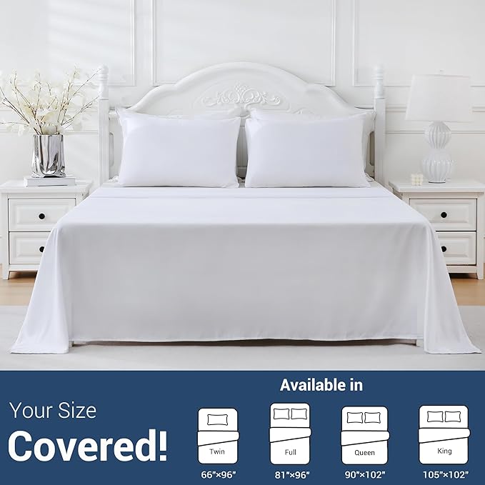 Queen Flat Sheet Only, 1 Pack White Top Bed Sheets, Soft Breathable Brushed - Image 4