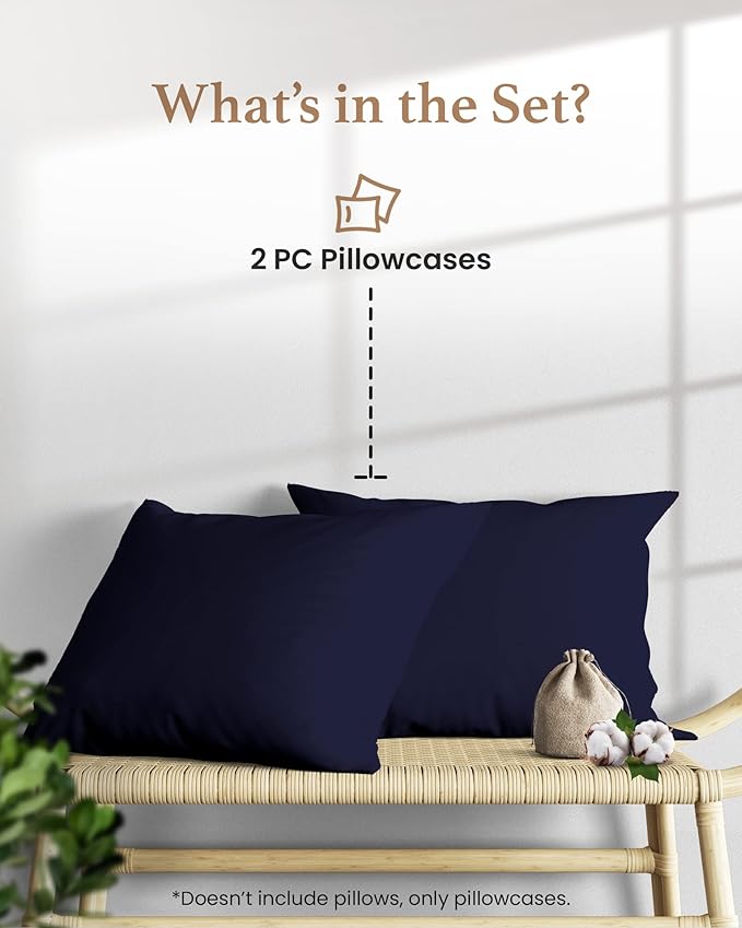1000 TC Navy Blue Standard Pillowcases Set of 2 100% Egyptian Cotton Pillow - Image 2