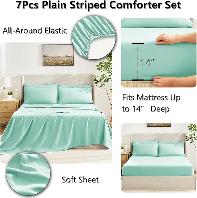 CozyLux King Size Comforter Set Mint Green, 7 Pieces Bed in a Bag, All Season - Image 5