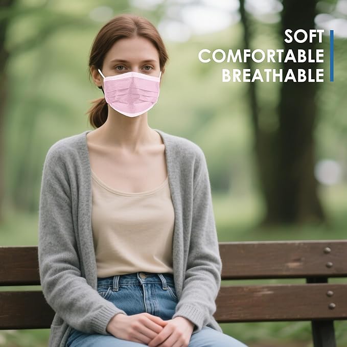 NNPCBT Pink Disposable Face Masks 125 Pack, 3-Ply Breathable Mask - Image 5