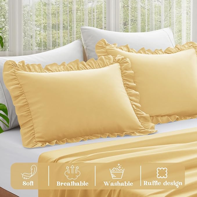 KKJIAF Ruffle Pillow Cases Queen Size Set of 2, Ruffled Pillow Covers - Image 4