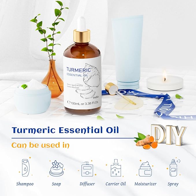 HIQILI 100ML Turmeric Oil for Face Skin Care, Aromatherapy, 100% Pure, Use - Image 5