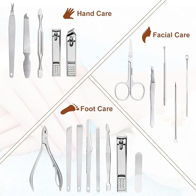 Nail Clippers Set 18 Pieces Stainless Steel Manicure Kit, Professional Grooming - Image 3