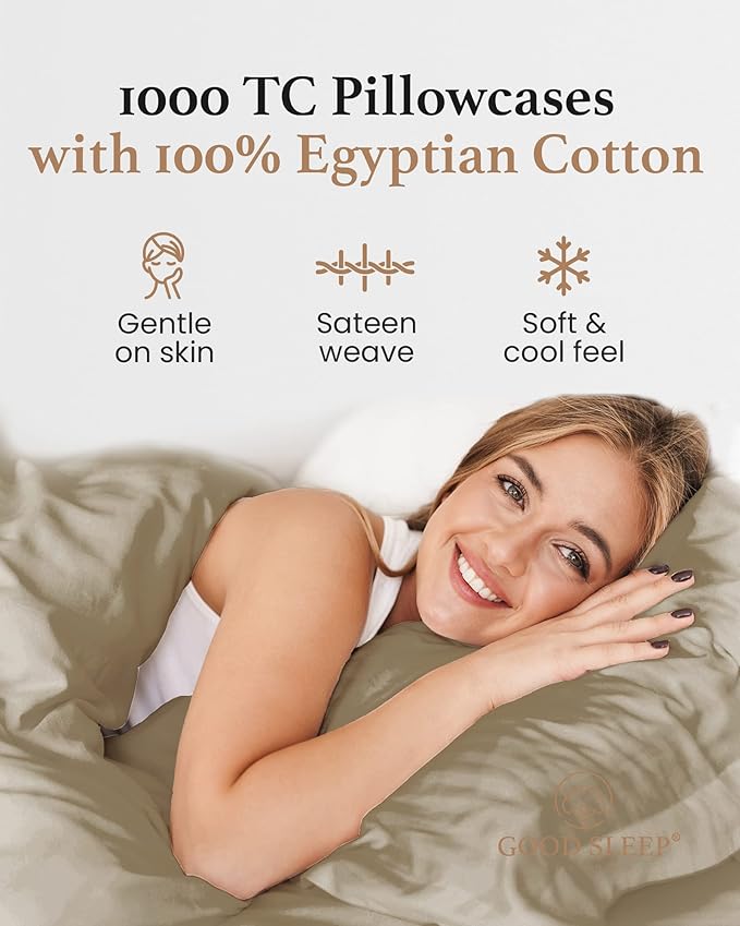 1000 TC Taupe Standard Pillowcases Set of 2 100% Egyptian Cotton Pillow Cases - Image 4