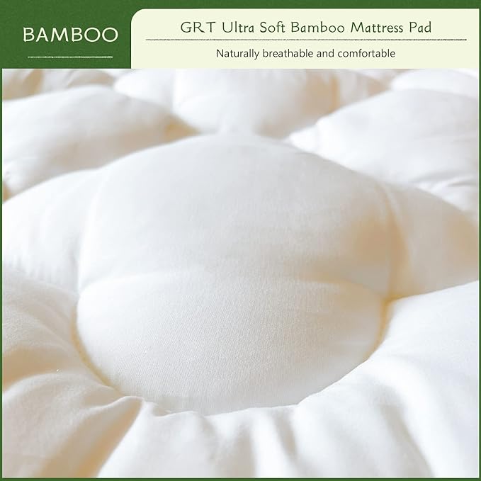 GRT Queen Size Mattress Pad Rayon from Bamboo, Extra Thick Quilted Fitted - Image 2