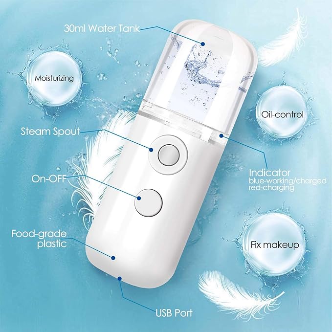GIVERARE Nano Facial Steamer, Handy Mini Mister, USB Rechargeable Mist Sprayer - Image 4
