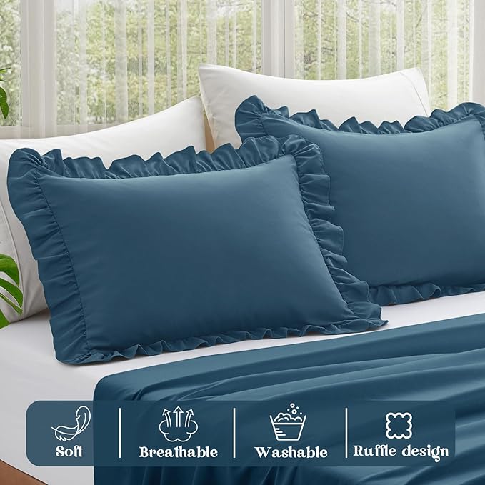 KKJIAF Ruffle Pillow Cases Queen Size Set of 2, Ruffled Pillow Covers - Image 4
