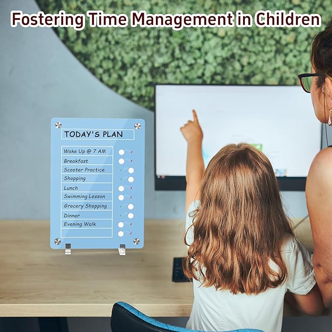 NiHome Acrylic Magnetic To Do List Planning Board with Sliders & Desktop Stand, Kids & Adults Chore Chart, Checklist Routine Chart Task Board for Fridge & Desk, For Magnetic Metal Surfaces Only (Blue)