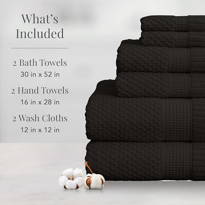 NY Loft 100% Cotton Towel Set 6 Piece | Super Soft & Absorbent Quick-Dry 2 Bath - Image 2