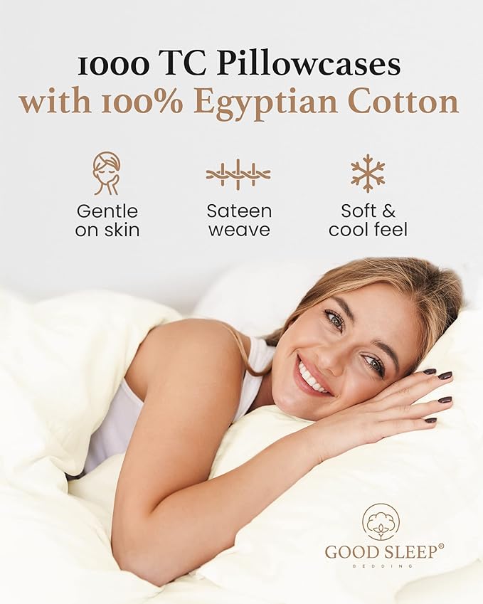 1000 TC Ivory King Pillowcases Set of 2 100% Egyptian Cotton Pillow Cases - Image 4