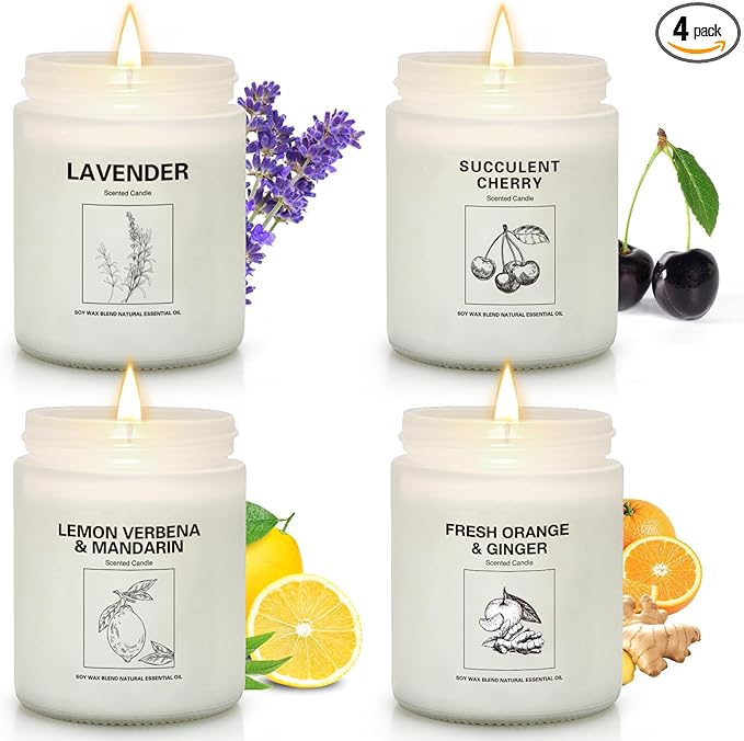 Soy Wax Scented Candle Gift Set, 4 Pack Lavender, Long Lasting Aromatherapy by FIQNPAU