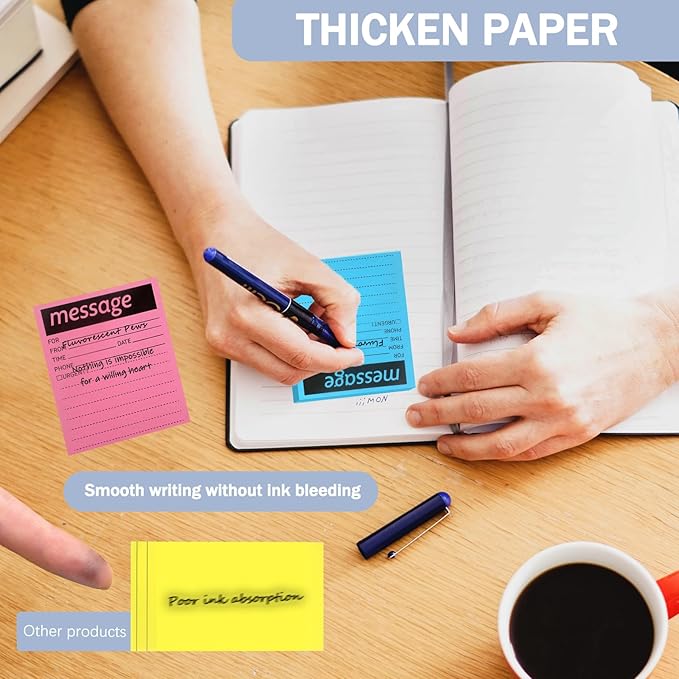 Phone Message Sticky Notes Phone Memo Pads, 6 Pads Lined Sticky Notes Pads, 4x6 inch Phone Message Pad Self Sticky Notes with Line Colorful Post Memos for Office, School and Home, 50 Sheetsx6 Pack