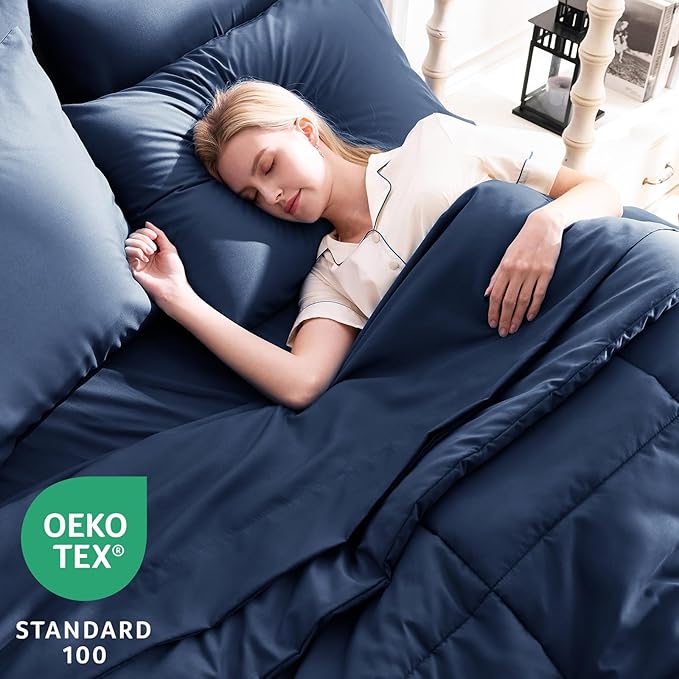 CozyLux California King Comforter Sets Navy Blue, 7 Pieces Cal King Bed in a Bag - Image 3