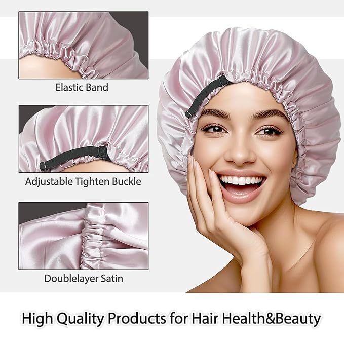 Large Microfiber Hair Towel Wrap & Satin Bonnet Set - Image 7