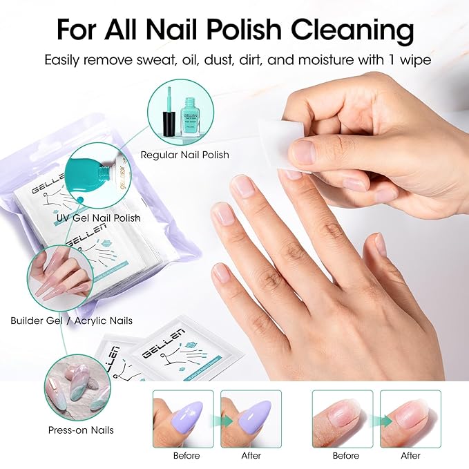 Gellen 100 Pack Nail Cleanser Pads and Polish Remover Pads, Acetone Nail Polish - Image 6