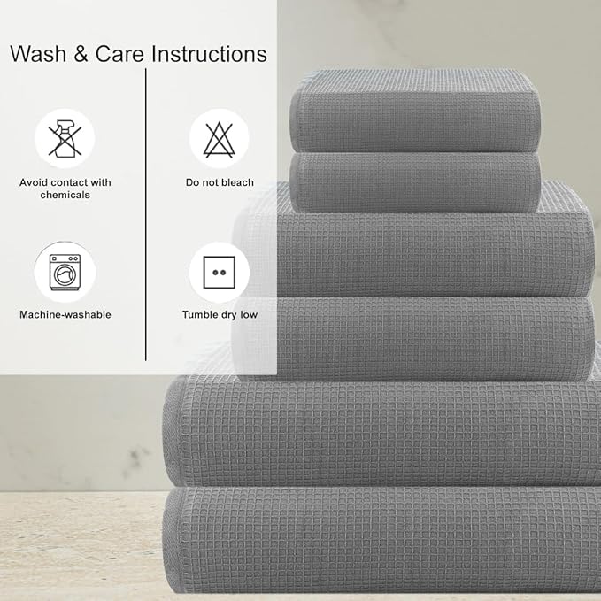 CASA COPENHAGEN Wafffle 4Pcs 100% Egyptian Cotton Large Designer Towels Gift - Image 4