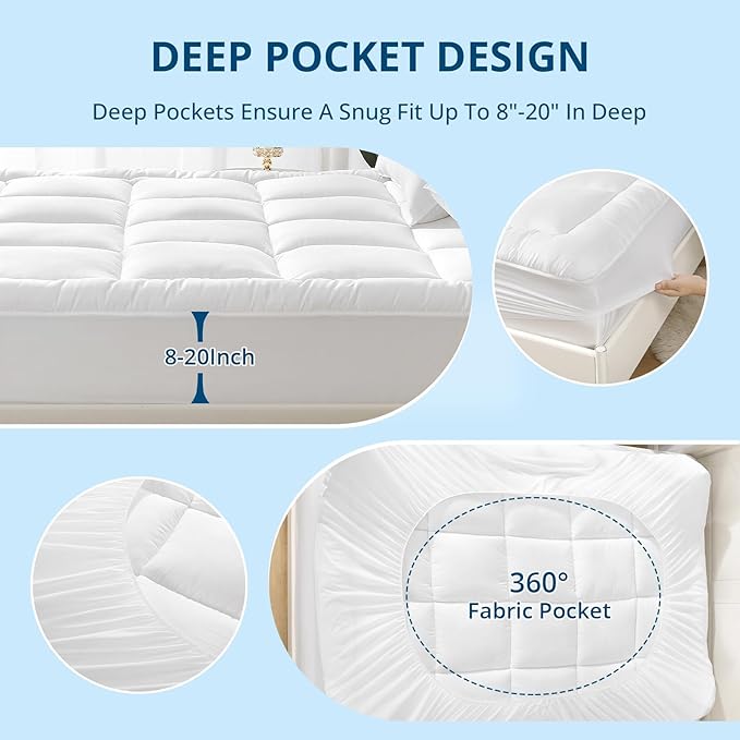 YUGYVOB Mattress Pad Extra Thick, and Breathable King Mattress Topper 8-21" - Image 5