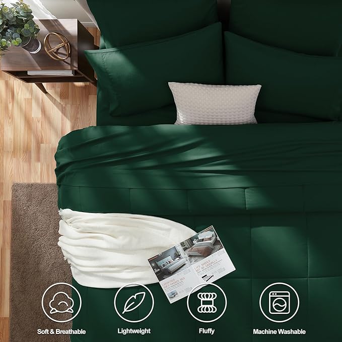 CozyLux Full Size Comforter Sets Emerald Green, 7 Pieces Bed in a Bag, All - Image 2