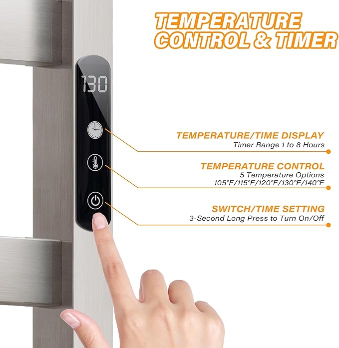 9 Bars Wall Mounted Towel Warmer, Heated Towel Rack - Image 2