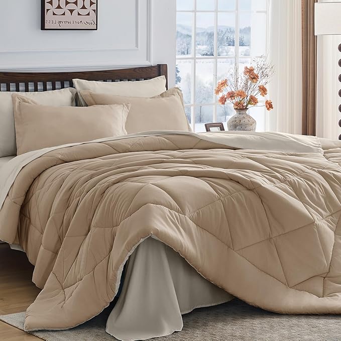 HEVUMYI Khaki & Linen Queen Comforter Set by HEVUMYI