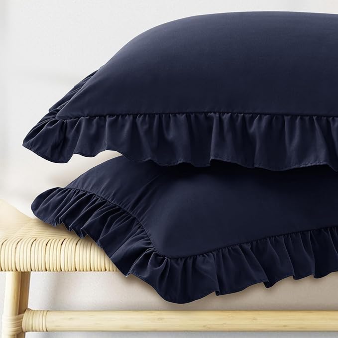 KKJIAF Ruffle Pillow Cases Queen Size Set of 2, Ruffled Pillow Covers by KKJIAF