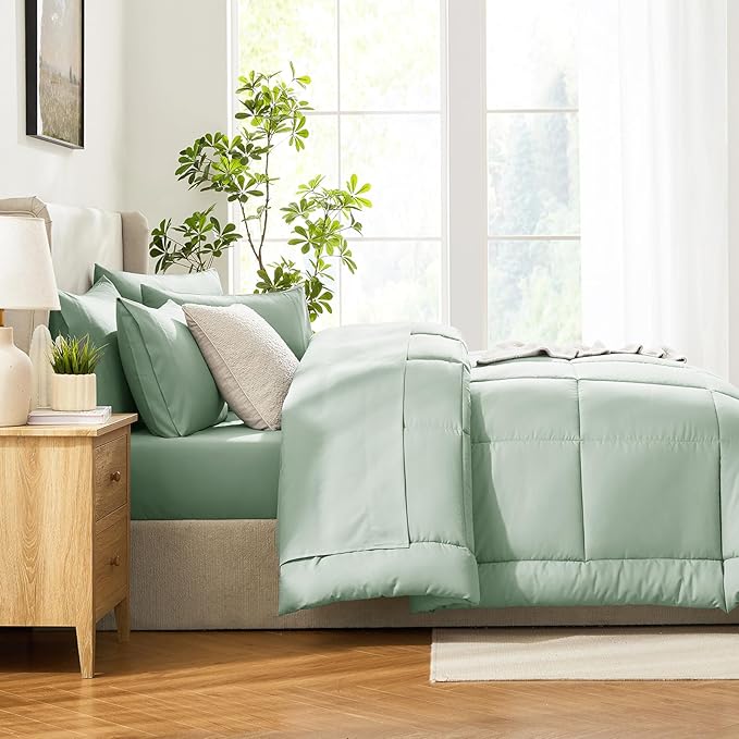CozyLux Queen Comforter Set Sage Green, 7 Pieces Bed in a Bag, All Season - Image 9