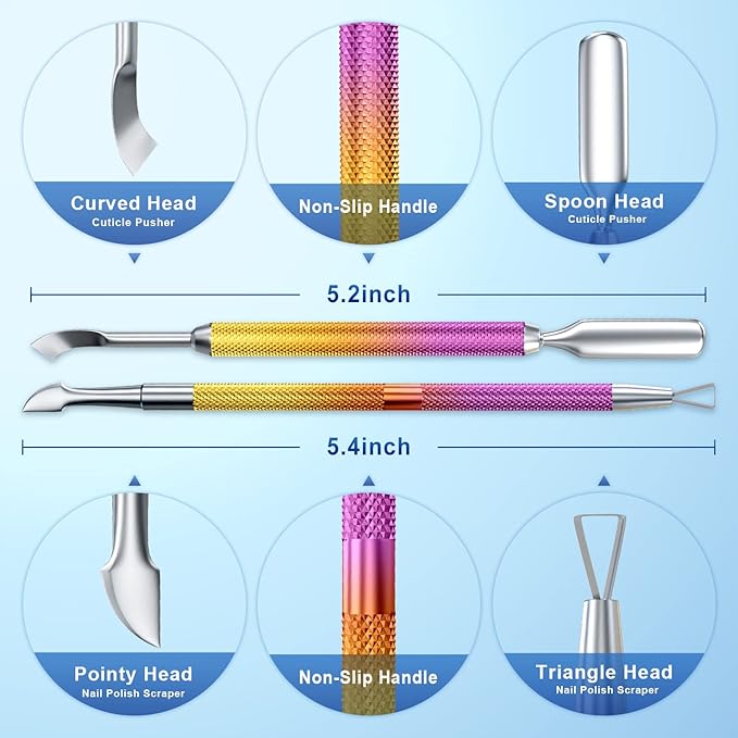 2PCS Metal Pink-Yellow Gradient Cuticle Pusher and Cutter Remover Salon Quality - Image 2