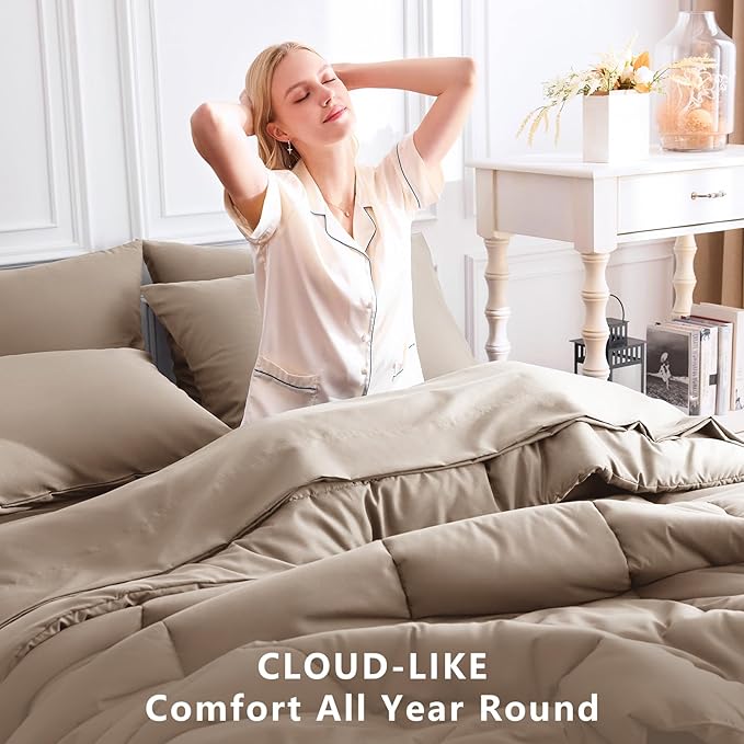 CozyLux Queen Comforter Set Khaki, 7 Pieces Bed in a Bag, Khaki Comforters - Image 4