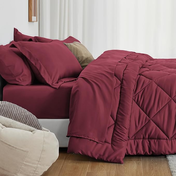 Love's cabin Twin XL Comforter Set Burgundy, 5 Pieces Twin XL Bed in a Bag - Image 3