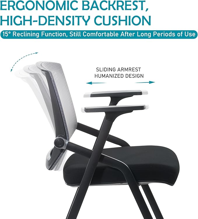 BLANEDUO Conference Room Chairs, Folding Office Desk Chair with Lumbar Support and Sliding Armrest, Stackable Office Guest Chairs & Reception Chairs(8 Pack)