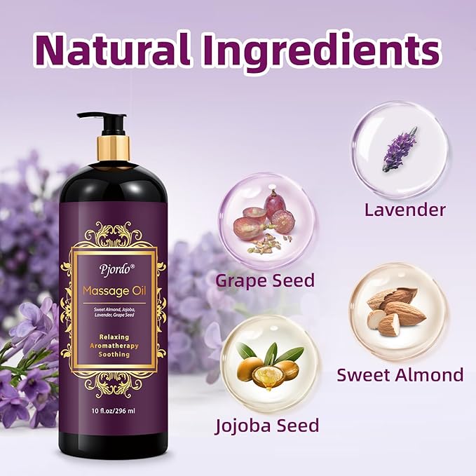 Pjordo Aromatherapy Lavender Massage Oil, Massage Oil - Image 2