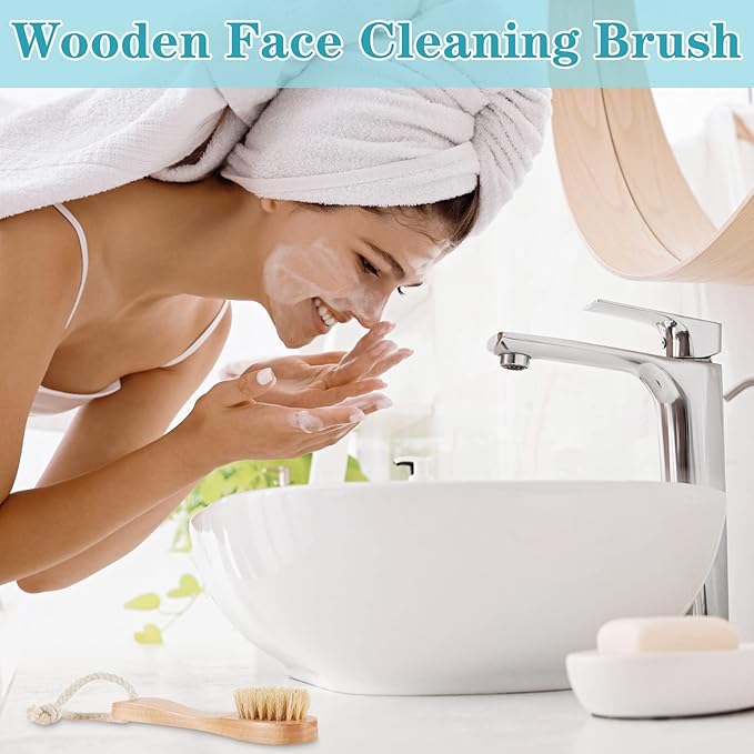Nuanchu 6 Pcs Wooden Face Cleaning Brush Facial Exfoliator Brush Dry Scrubber - Image 7