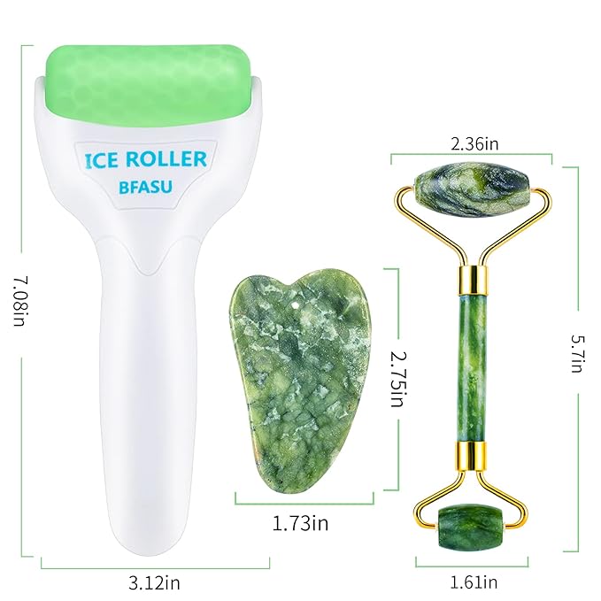 Facial Roller Set of 3, Ice Roller, Two-Sided Jade Roller and Gua Sha Massage - Image 7