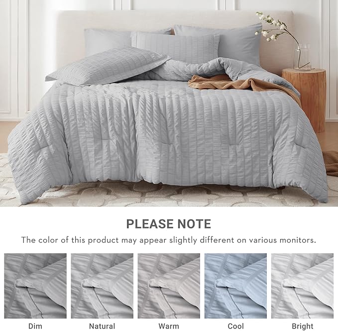 MUXHOMO 7 Pieces Full Comforter Set, Seersucker Bed in a Bag Full Size - Image 5