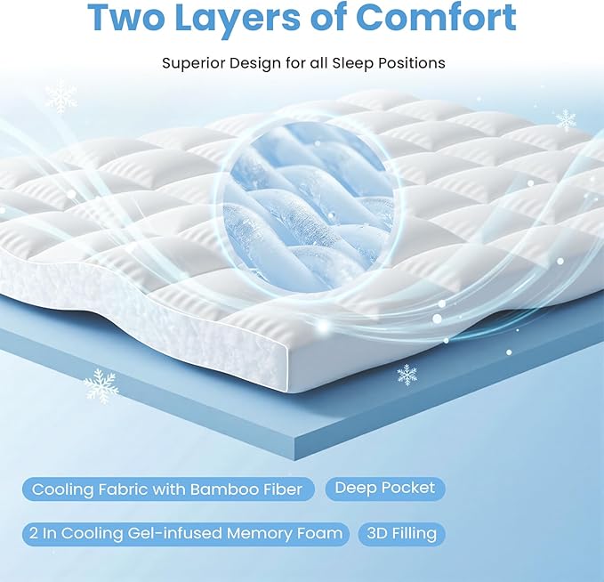 DUMOS Dual Layer Mattress Topper Full Size, 2 Inch Gel Memory Foam + 1 Inch - Image 2