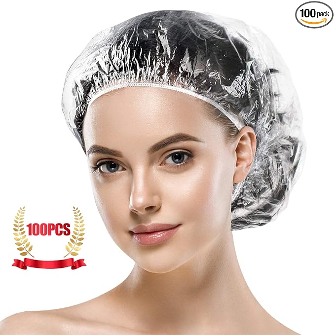 MORGLES 100 Pcs Disposable Shower Caps, Plastic Hair Caps by Morgles
