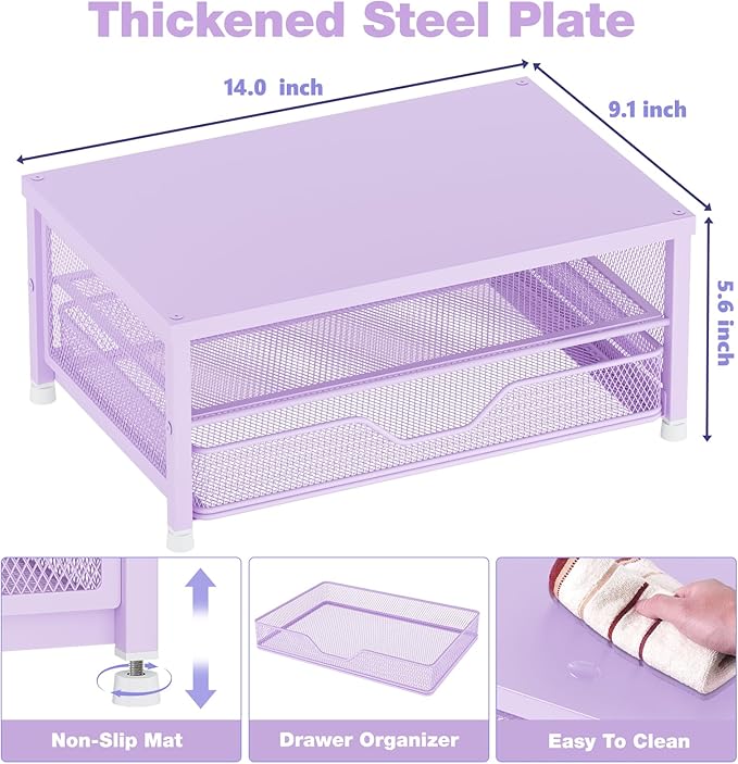 OPNICE Computer Monitor Stand Riser, Desk Organizer with Drawer, Laptop Stand, Office Desk Accessories & Workspace Desktop Organizers Storage for Office Supplies(Purple)