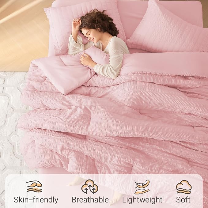 MUXHOMO 5 Pieces Twin Comforter Set, Seersucker Bed in a Bag Twin Size - Image 2