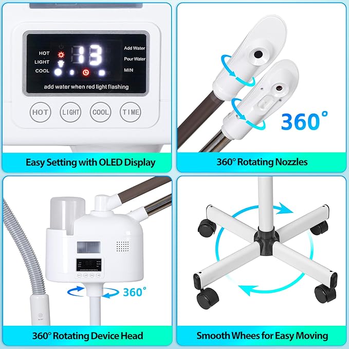 Professional 3 in 1 Facial Steamer, Stand on Wheels - Image 4