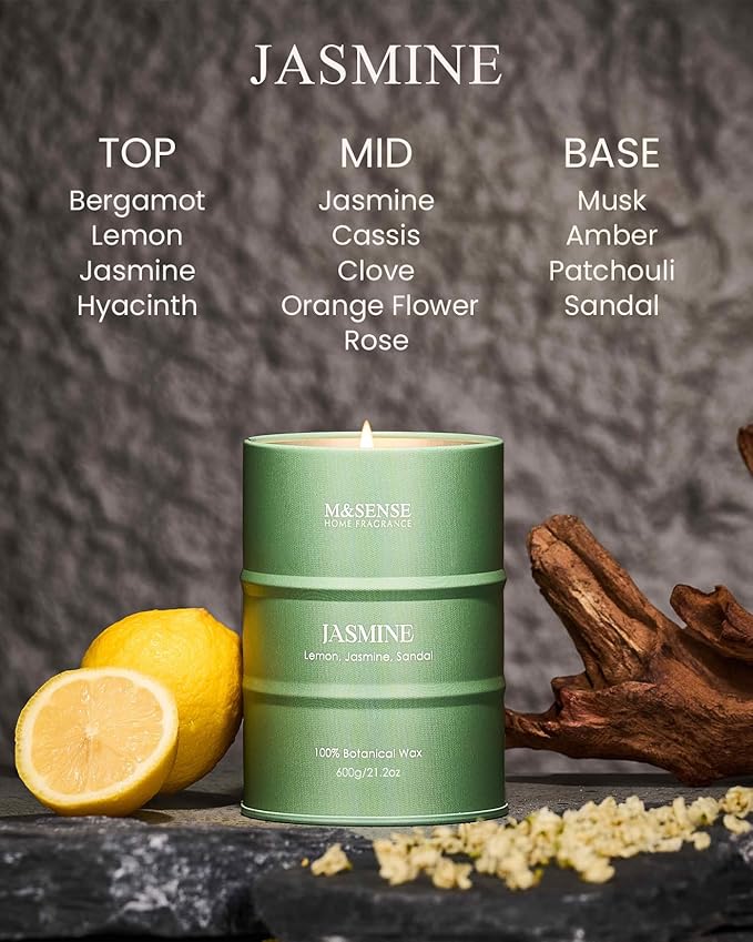M&SENSE Jasmine Scented Candles Large, Natural Soy Candles 21.2oz 120 Hour Slow - Image 2