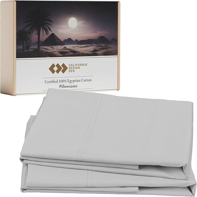 King Size Pillowcase Egyptian Cotton Set of 2, Sateen Weave, Soft and by CaliforniaDesignDen