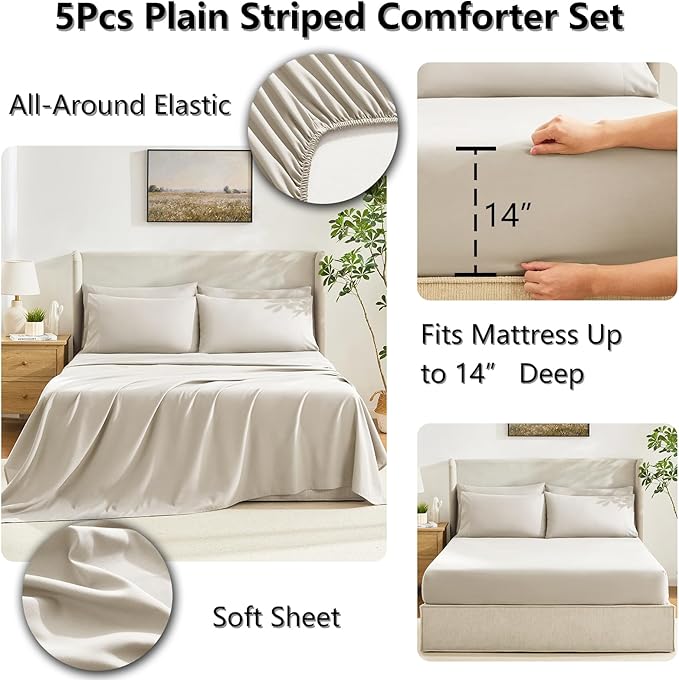 CozyLux Twin XL Comforter Set Beige, 5 Pieces Twin Extra Long Bed in a Bag - Image 5