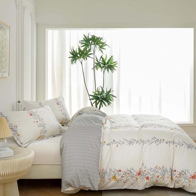 OAITE Duvet Cover Set Queen Size Floral Pattern Ultra Soft 100% Cotton Duvet - Image 3